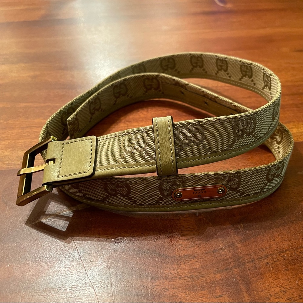 gucci double G print canvas skinny belt (measurements In Pics)